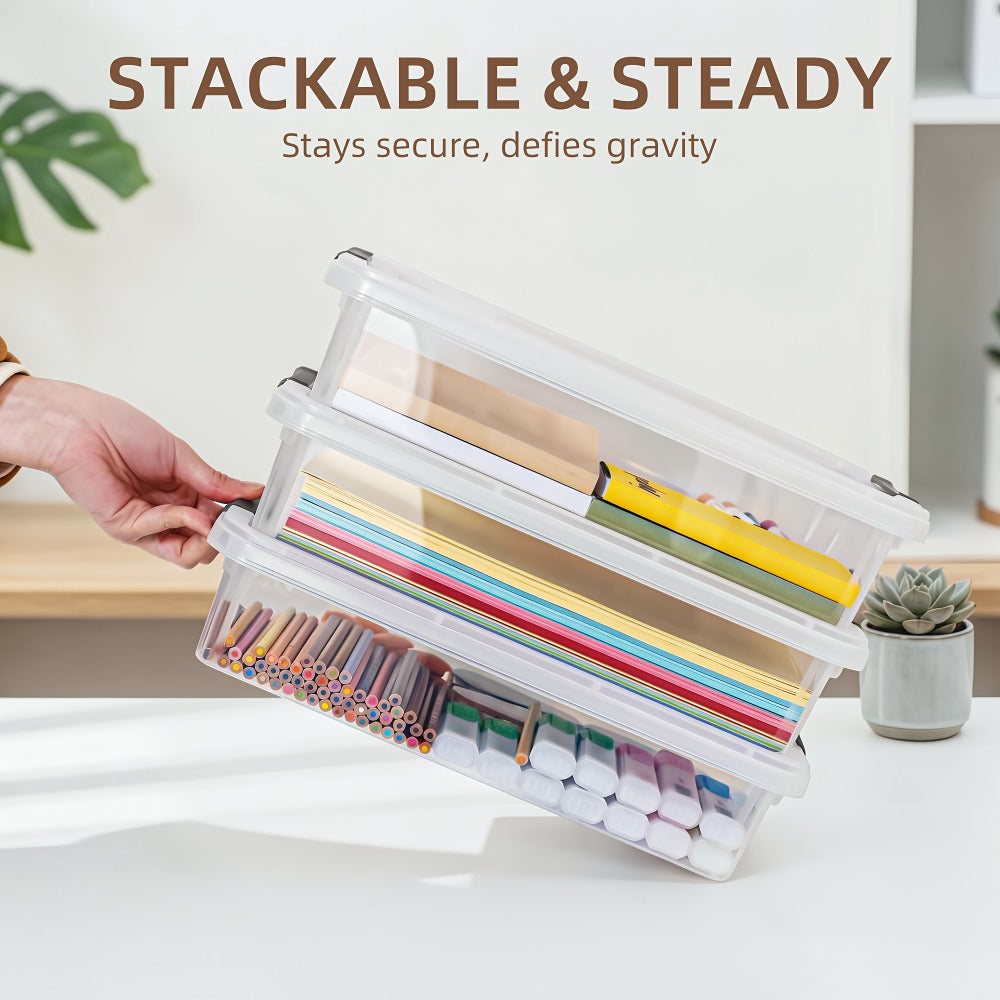 Clear Plastic Storage Boxes with Lids Set of 5 Stackable Organizer Bins for Craft Supplies Beads Sewing Art Office Home 13.58x10.16x2.87in