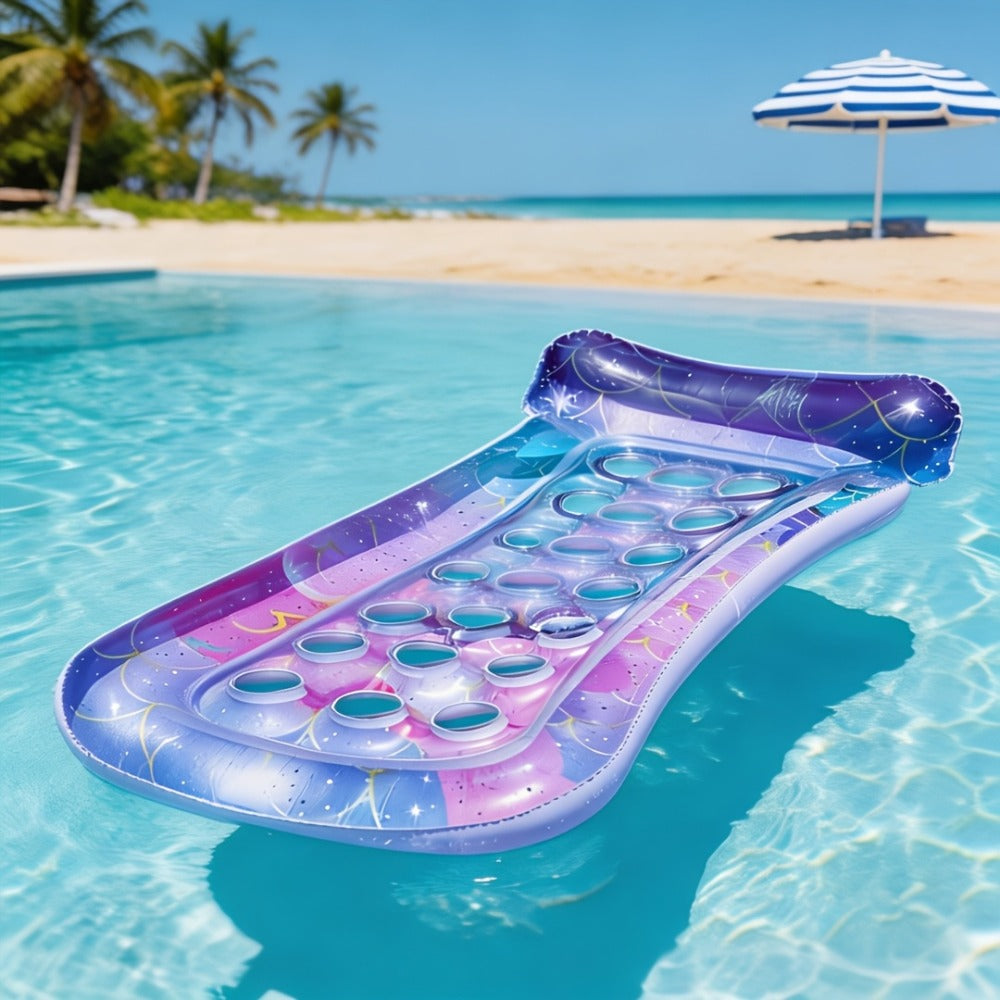Inflatable Pool Float Sequin Gradient, Rectangular PVC Floating Bed with Ventilation Holes & Flash Gradient Colors, Buoyancy Water Lounge for Indoor Outdoor Pool Beach Lake