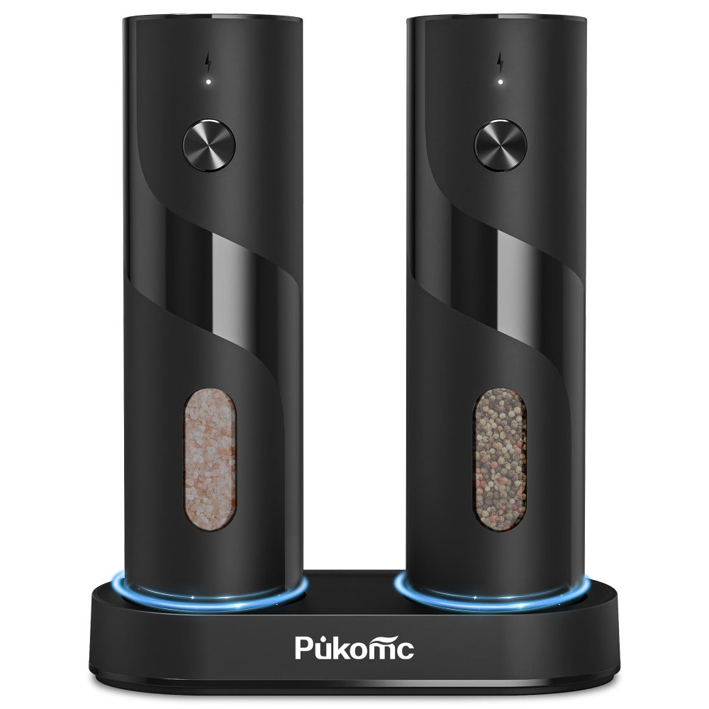 Electric Pepper Grinder Set USB-C Rechargeable with LED Light Ceramic Core Adjustable Coarseness One-Hand Automatic Salt Pepper Mill Kitchen Gift for Home Cooking Camping BBQ