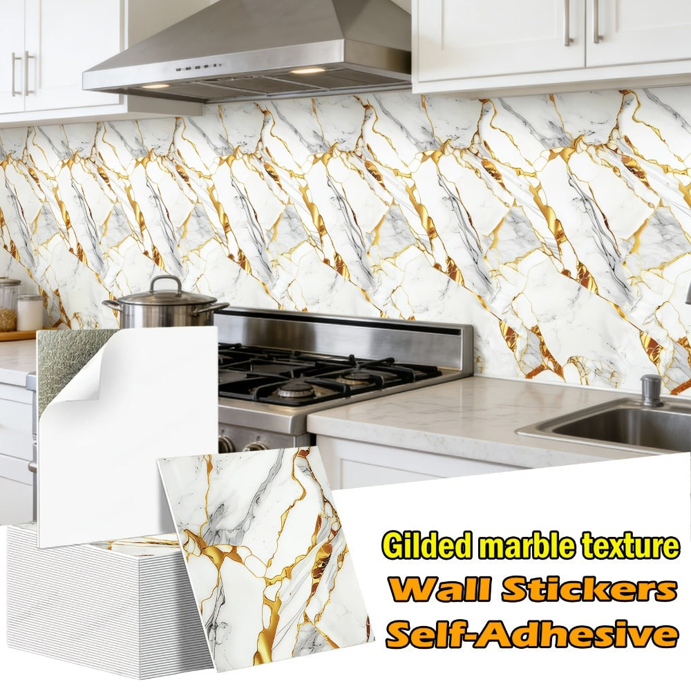 Peel and Stick Wall Tiles 50/100pcs - Waterproof PVC Marble Self-Adhesive Vinyl Panels for Bathroom Shower Kitchen Living Room TV Backdrop, Modern Wall Decor Easy Installation No Grout Required