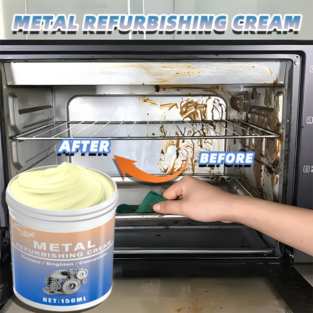 Metal Polishing Paste with Scrub Pad 5.07oz Multi-Purpose Chrome Polish Repair Cream for Automotive Chrome Kitchen Appliances Oven Range Hood Stainless Steel