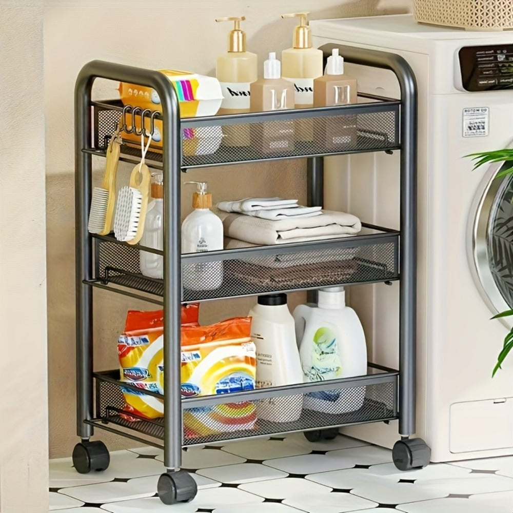 Rolling Storage Cart on Wheels ¨C 3/4/5 Tier Carbon Steel Wire Basket Trolley, Black Metal Utility Cart for Kitchen, Bathroom, Bedroom, Office & Living Room, Space-Saving Detachable Shelving Unit