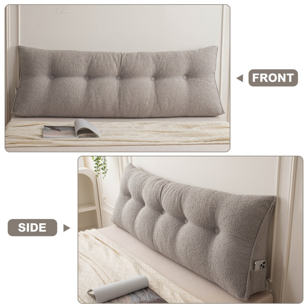 Bed Wedge Pillow Headboard Pillow with Side Pockets Removable Washable Cover Teddy Velvet Reading Pillow Twin Queen King
