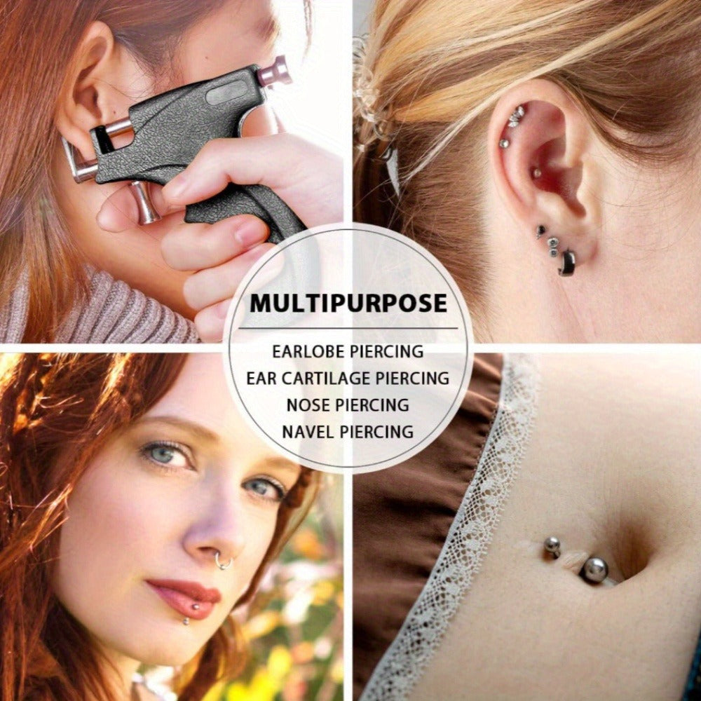 Professional Ear Piercing Kit - 36pcs CZ Diamond & Stainless Steel Stud Earrings with Reusable Piercing Gun, Alcohol Pads, Gloves & Marking Pen for Home and Salon Use