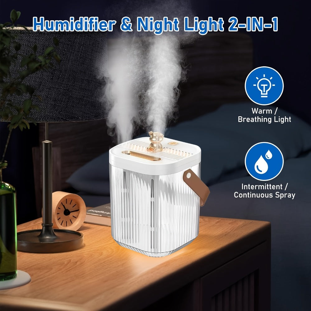 Large Humidifier 2L Smart 2-in-1 with Night Light ¨C Dual Nozzle, 3 Mist Modes, Auto Shut-Off, Dry Burn Protection, Silent Operation, Covers 215 Sq Ft, for Bedroom, Baby Room & Office (Green)