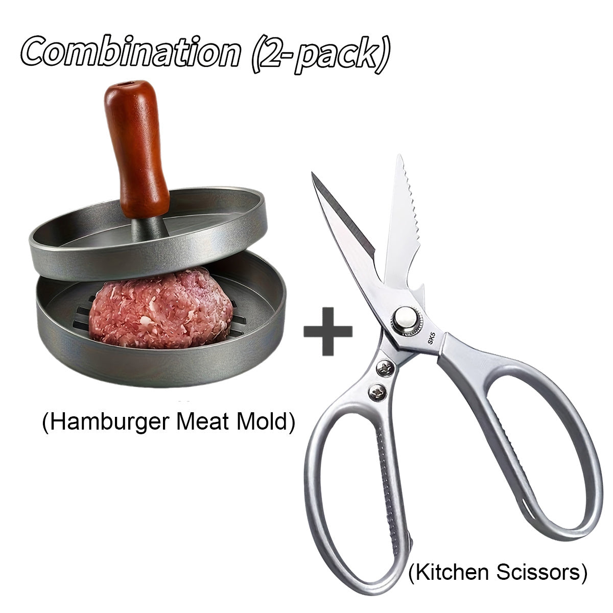 Burger Press Patty Maker 2-Pack, Non-Stick Hamburger Press Mold for Beef, Chicken, Fish & Poultry, Heavy-Duty Round Patty Maker with Easy-Release Mechanism for Home & Professional Kitchen Grilling