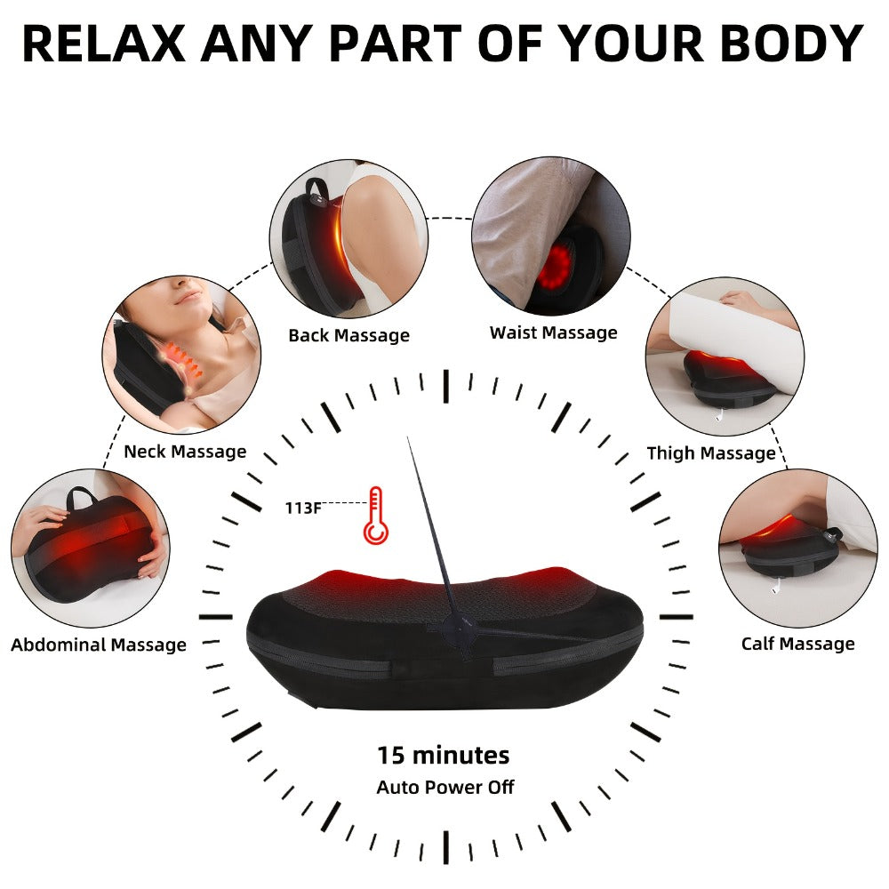 Neck & Back Massager Pillow with Heat ¨C Wireless 3D Kneading Acupressure Electric Massage Pillow for Lumbar, Shoulder & Neck Pain Relief, Portable Unisex Gift