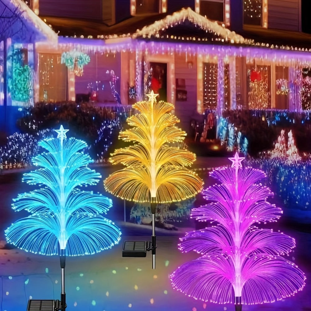 Solar Christmas Tree Lights Fiber Optic Star, 7-Color LED IP65 Waterproof Garden Stake Lights ¡ª 2 or 5 Layer Star for Lawn, Pathway, Patio & Holiday Decor | 2, 4 or 6 Pack