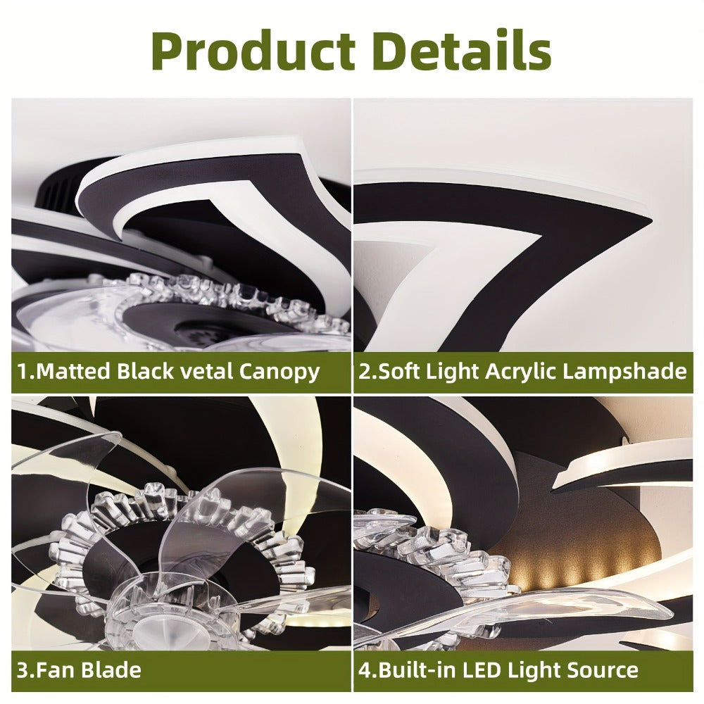 Ceiling Fan with Light 27 Inch Flush Mount - Low Profile 6-Speed 3-Color Dimmable LED, Remote & App Control, Modern Ceiling Fan for Bedroom, Living Room, Room Decor, Black or White