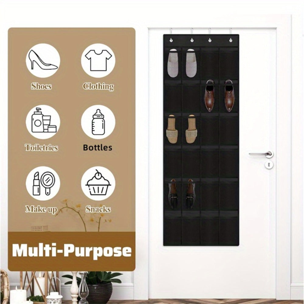 Over Door Shoe Organizer 24 Large Mesh Pockets ¨C Foldable Breathable Hanging Storage Rack, Durable Fabric Closet Hanger for Shoes & Accessories, Space-Saving Door Organization