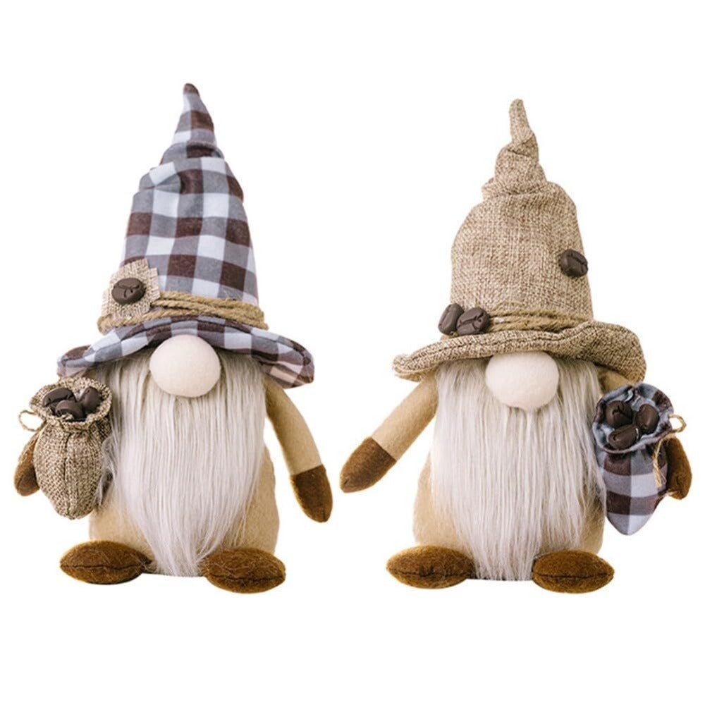 Gnome Plush Doll Shelf Sitter 2pcs ¨C Swedish Tomte Elf Figurines for Coffee Bar, Farmhouse Kitchen & Home Decor ¨C Cute Dangle Leg Gnomes Gift for Coffee Lovers