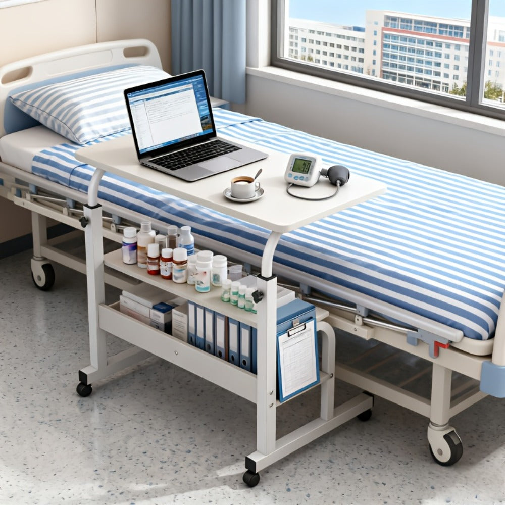 Overbed Table with Casters Adjustable Height ¨C Bedside Nursing Table for Hospital & Home Care, Rolling Laptop Desk for Elderly & Patients, Meal Tray Stand, Multiple Colors