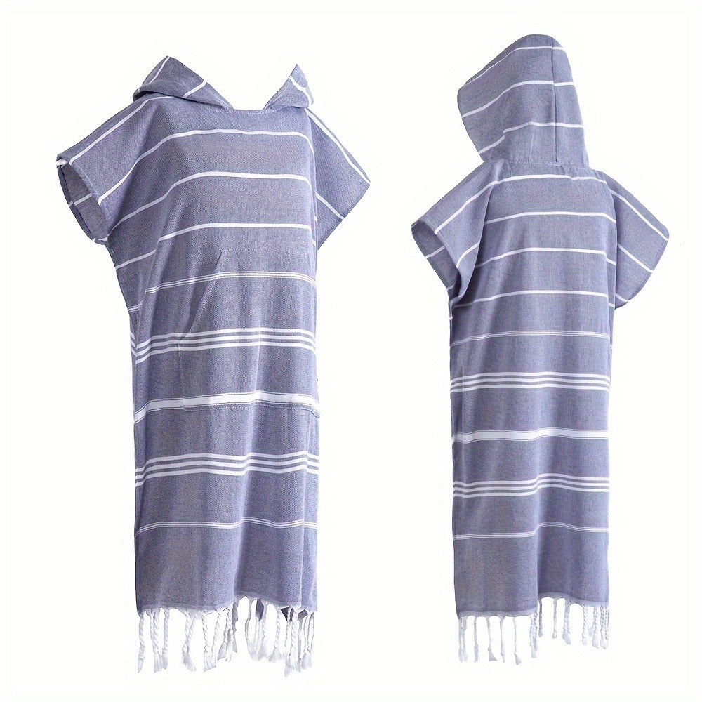 Hooded Beach Poncho Turkish Cotton Quick Dry Sandproof - Wearable Surf Changing Towel Lightweight Thin Bathrobe | S & L | Blue Green Purple Pink Gray | Swimming Diving Surfing Beach Essentials