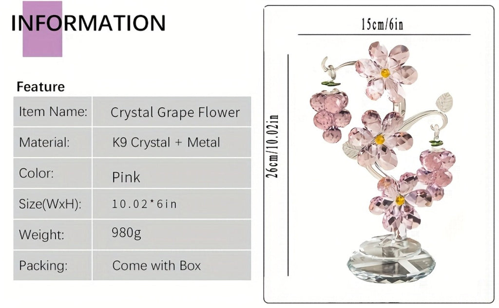 Pink Crystal Tree Statue Ornament - Romantic Crystal Flower Sculpture with Rotatable Base | Elegant Home Decor Gift for Valentine's Day, Wedding, Christmas & Mother's Day | Luxury Crystal Tree Decor