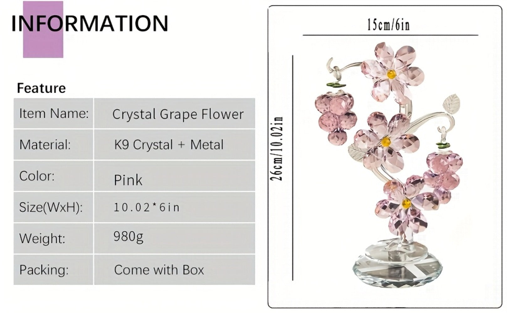 Pink Crystal Tree Statue Ornament - Romantic Crystal Flower Sculpture with Rotatable Base | Elegant Home Decor Gift for Valentine's Day, Wedding, Christmas & Mother's Day | Luxury Crystal Tree Decor