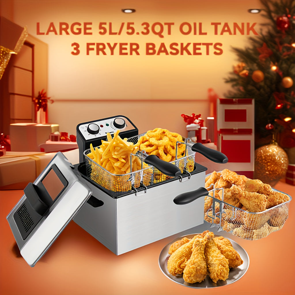 Deep Fryer 1500W Electric ¨C Non-Stick Stainless Steel Frying Pot with Adjustable Temperature Control & Frying Basket, 1.5L / 2.5L / 3L / 5L / 6L Capacity for Home Kitchen