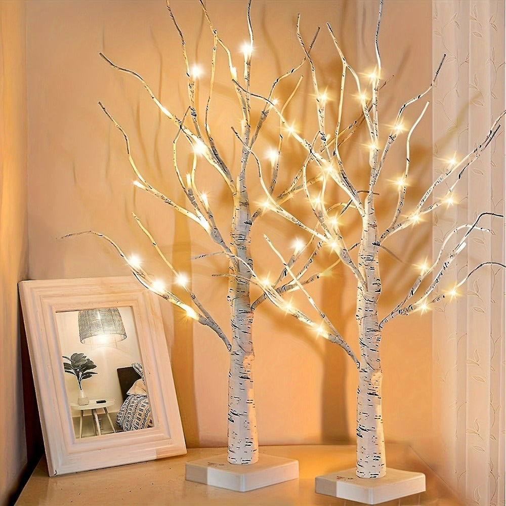 Artificial Birch Wood LED Lamp 2ft - 24 Warm White Lights, USB & Battery Powered Decorative Tree Branch Light for Bedroom, Living Room, Office, Wedding & Home Decor, 1/2 Pack