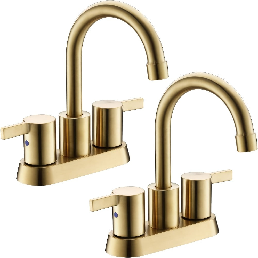 Bathroom Faucet 4-Inch 2-Handle Centerset ¨C 360¡ã Swivel Spout, Pop-Up Drain & Supply Lines Included, 2-3 Hole Vanity Sink Faucet for RV & Home, Brushed Gold, Matte Black, Nickel & Chrome