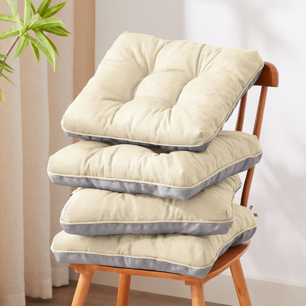 Memory Foam Chair Cushions Set of 4 ¨C Kitchen Chair Pads with Non-Slip Backing & Ties, 500GSM Thick Seat Cushions for Dining Chairs Indoor