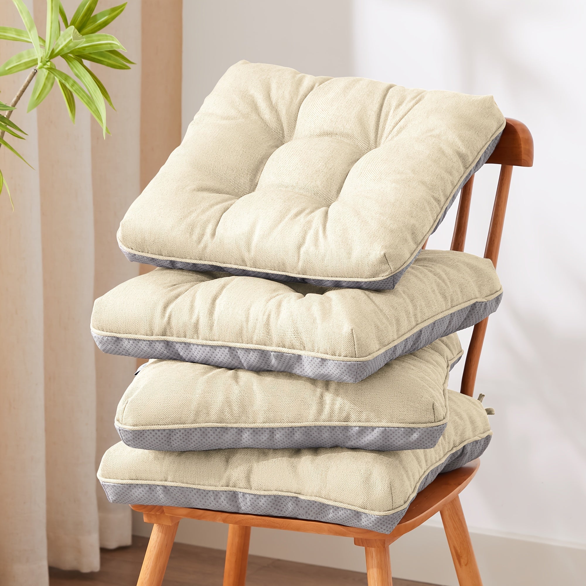 Memory Foam Chair Cushions Set of 4 ¨C Kitchen Chair Pads with Non-Slip Backing & Ties, 500GSM Thick Seat Cushions for Dining Chairs Indoor