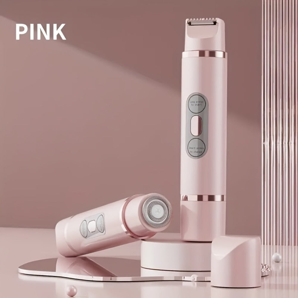 Electric Shaver for Women 2-in-1 USB Rechargeable - Wet & Dry Hair Removal for Bikini, Face, Legs, Underarms & Eyebrows, Portable Cordless Lady Shaver with Stainless Steel Blade, Pink