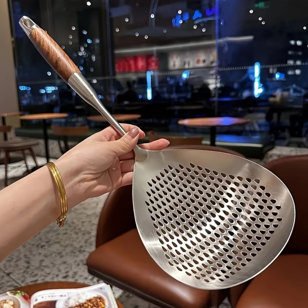 Stainless Steel Slotted Spoon Large Cooking Spoon for Frying Hot Pot Draining Serving - Durable Kitchen Utensil for Deep Frying Soups Stews Straining with Long Handle