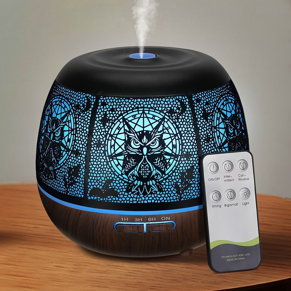 Essential Oil Diffuser 400ml Large Capacity Metal Aromatherapy Diffuser with Remote Control 7 Color LED Light Humidifier for Bedroom Home Decor Gift Owl Skull Dragonfly Design