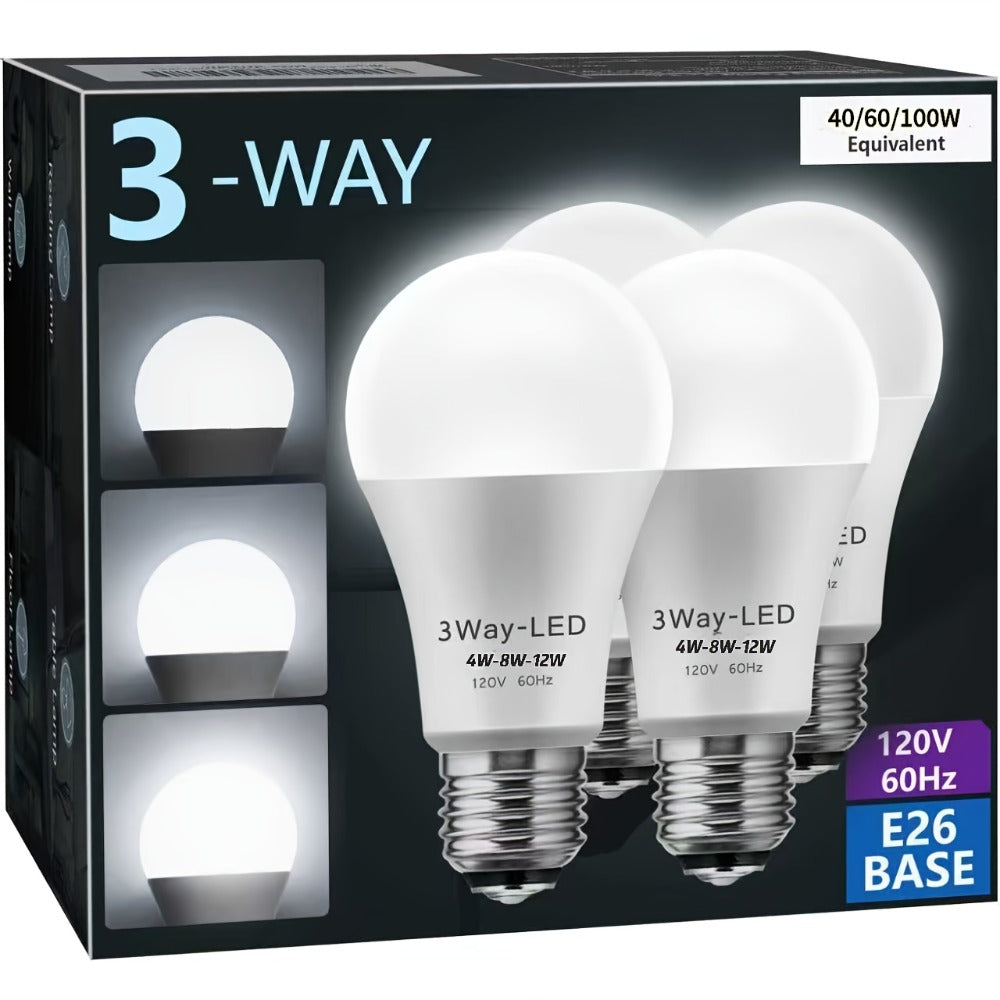 3-Way LED Light Bulb A19 40 60 100W Equivalent 1500 Lumens E26 Base ¨C Soft White 2700K & Daylight 5000K Three-Way Bulb for Bedroom Living Room Study Room Table Lamp, 2 & 4 Pack