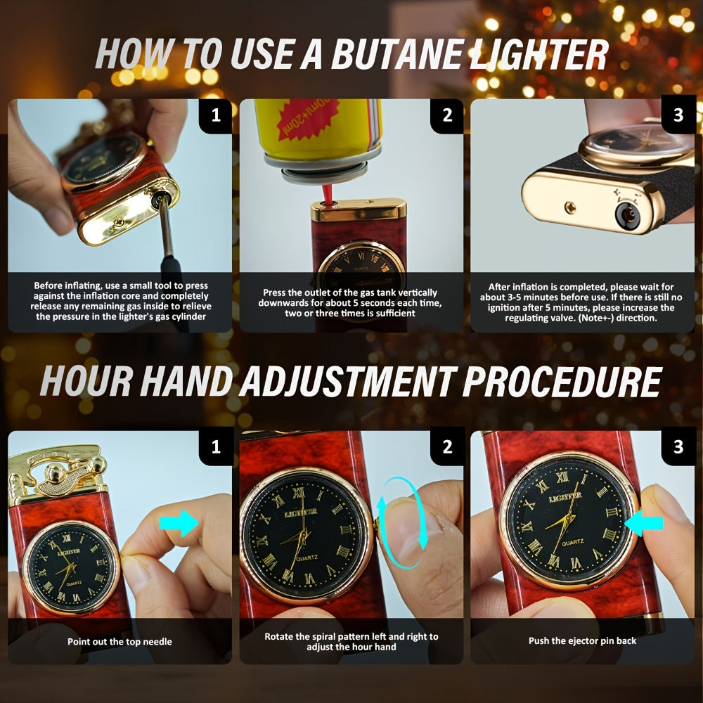 Vintage Rocker Butane Lighter Blue Double Flame Windproof - Multi-Function Dial, Adjustable Flame, Indoor & Outdoor | Gift for Dad & Boyfriend | Butane Not Included