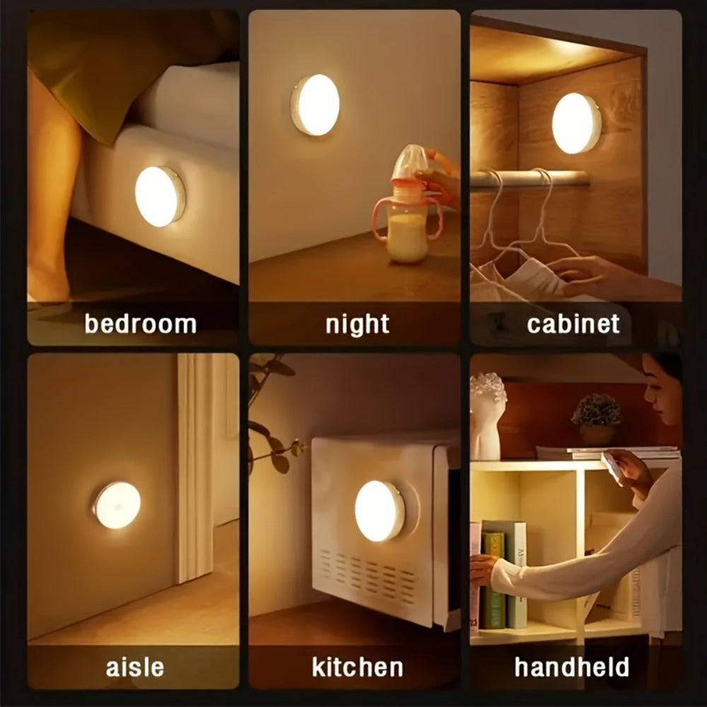 Motion Sensor Night Light 6 Pack Wireless Rechargeable 1000mAh - LED Step Lights with Motion & Light Sensor, Polished Plastic Sconce PVC Shade, Safe Night Lighting for Staircase Bedroom Cabinet Hallway