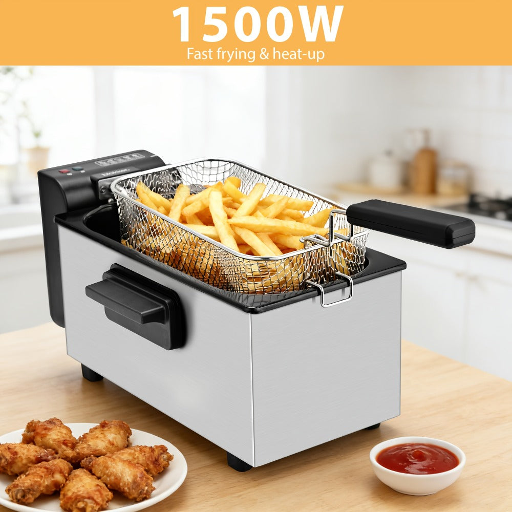 Deep Fryer Stainless Steel Large Capacity with Adjustable Temperature Control - 304 Stainless Steel Oil Fryer with Viewing Lid Cool-Touch Handles Easy Clean Basket, 5 Size Options 1.5L to 6L for Home Kitchen