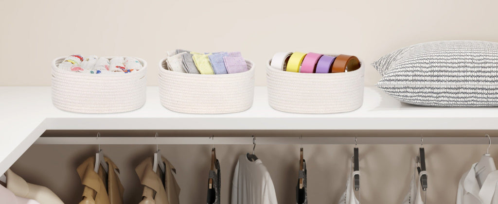 Woven Storage Baskets 6-Pack Cotton Rope Cube Bins 11x7x5¡± | Handmade Small Shelf Baskets for Organizing Closet Bedroom Living Room Playroom | Round Decorative Storage Caddy Multiple Colors