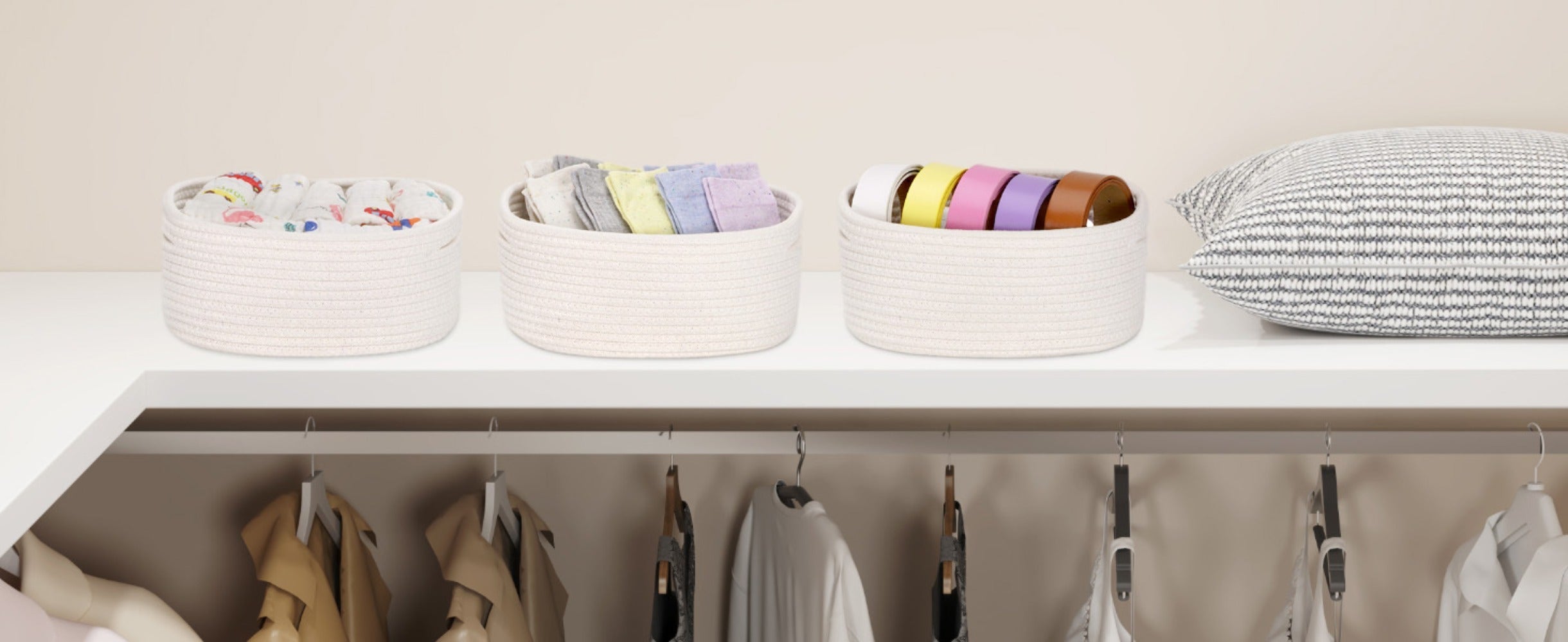 Woven Storage Baskets 6-Pack Cotton Rope Cube Bins 11x7x5¡± | Handmade Small Shelf Baskets for Organizing Closet Bedroom Living Room Playroom | Round Decorative Storage Caddy Multiple Colors