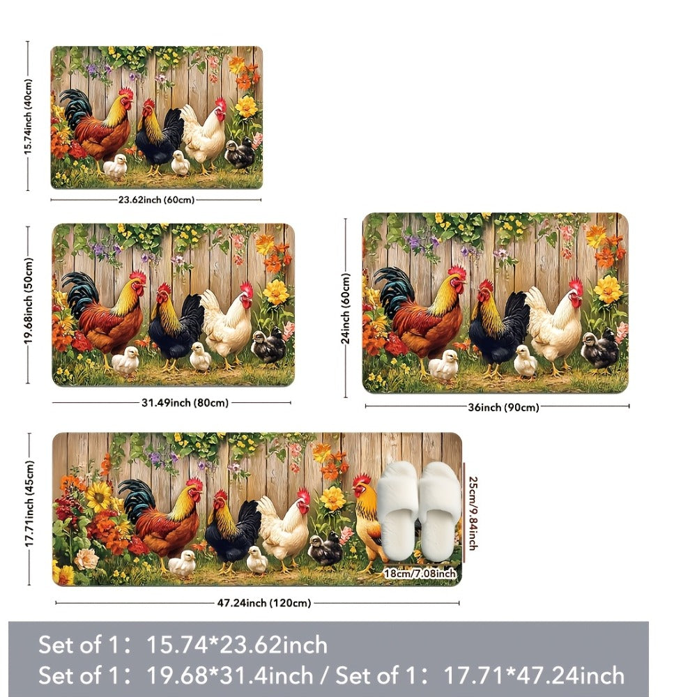 Rooster Kitchen Rugs Set 1/2/3/4pcs Vintage Farmhouse Anti-Slip Floor Mats for Kitchen Bedroom Bathroom Living Room Laundry Room Entrance