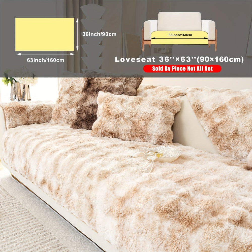Plush Sofa Cover Faux Lamb Thick Fluffy Couch Slipcover Pet Friendly Machine Washable Gradient Color Polyester Furniture Protector for Armchair Single Double Triple Sofa Living Room Home Decor