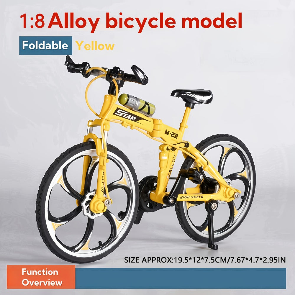 Diecast Mountain Bike Model 1:8 Scale Alloy Foldable Miniature Bicycle Figurine for Home Office Desk Decor, Collector Gift, Christmas Birthday Present, 3 Colors Available