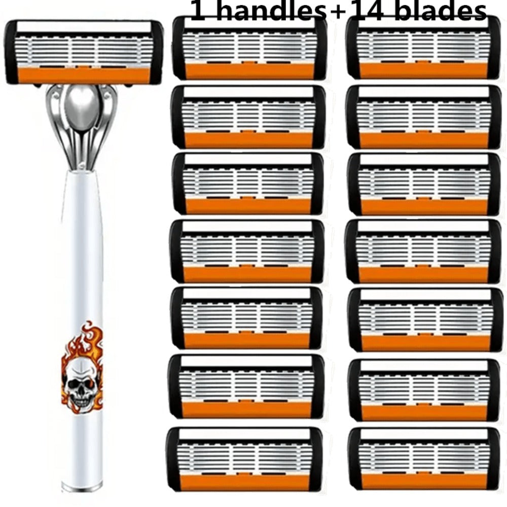 Men's Safety Razor with Replacement Blades - Anti-Slip Stainless Steel Handle Shaver for Beard & Sideburns, Classic Style Wet Shaving Razor, Multiple Blade Bundle Options