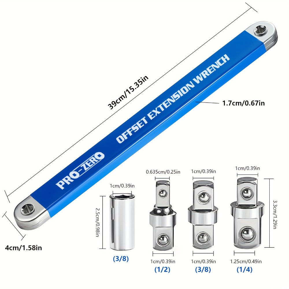 Ratchet Wrench 2-in-1 Offset Extension with 1/4¡± 3/8¡± 1/2¡± Square Head Adapters, 180-Degree Rotation High Torque Non-Slip Handle, Universal Flex Head Ratchet for Narrow Spaces & Auto Repair