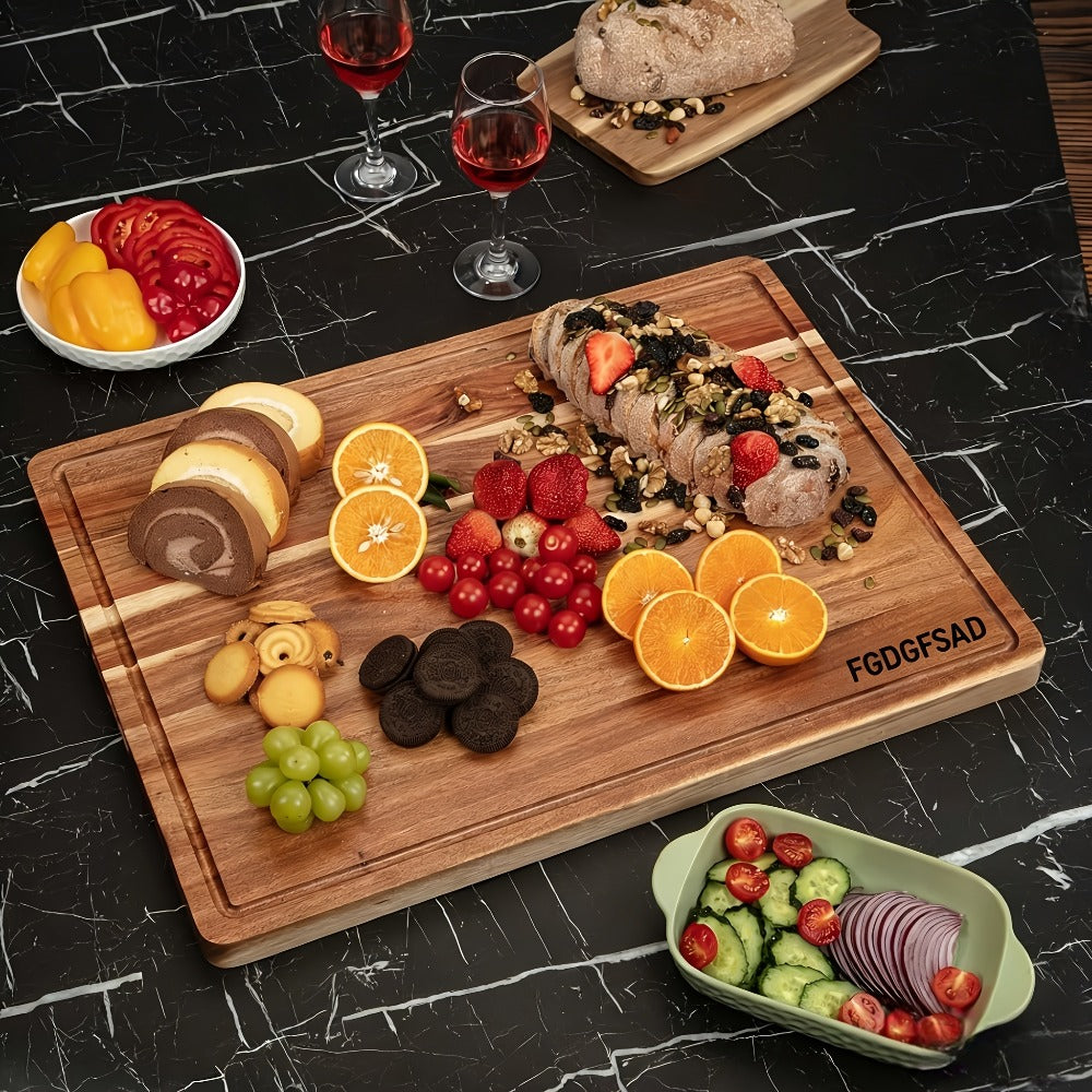 Large Bamboo Wood Cutting Board with Juice Groove Thick Butcher Block for Kitchen Cheese Charcuterie Food Prep Serving Board Multiple Sizes