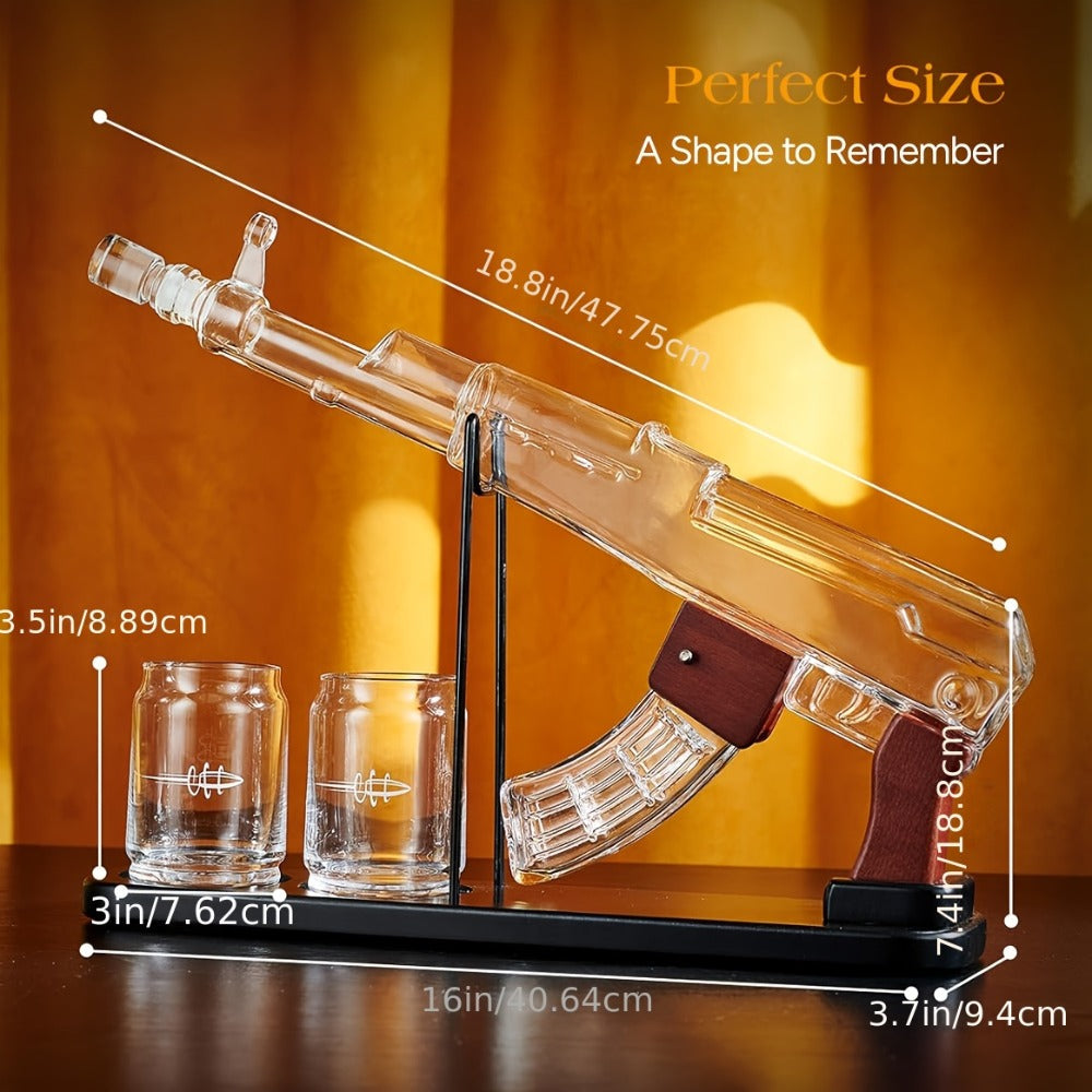 AK-47 Whiskey Gun Decanter Set with Detachable Magazine and Two 6.75oz Glasses, 17.6oz Liquor Dispenser Military Style Home Bar Decanter, Unique Birthday Anniversary Father's Day Gift for Men Dad