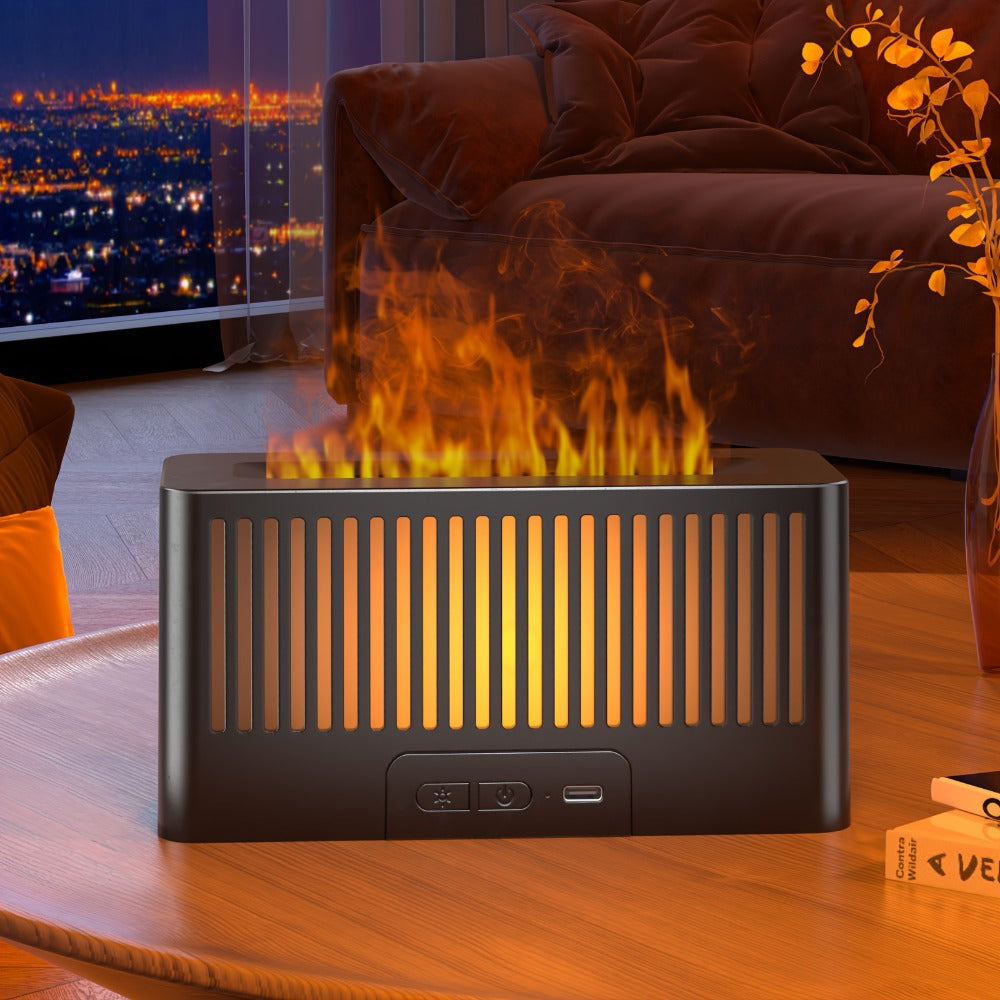 Flame Humidifier with 7-Color Simulated Fire Effect | USB Aromatherapy Essential Oil Diffuser & Cool Mist Humidifier for Living Room, Bedroom & Office | Atmosphere Decor Gift | Black & White