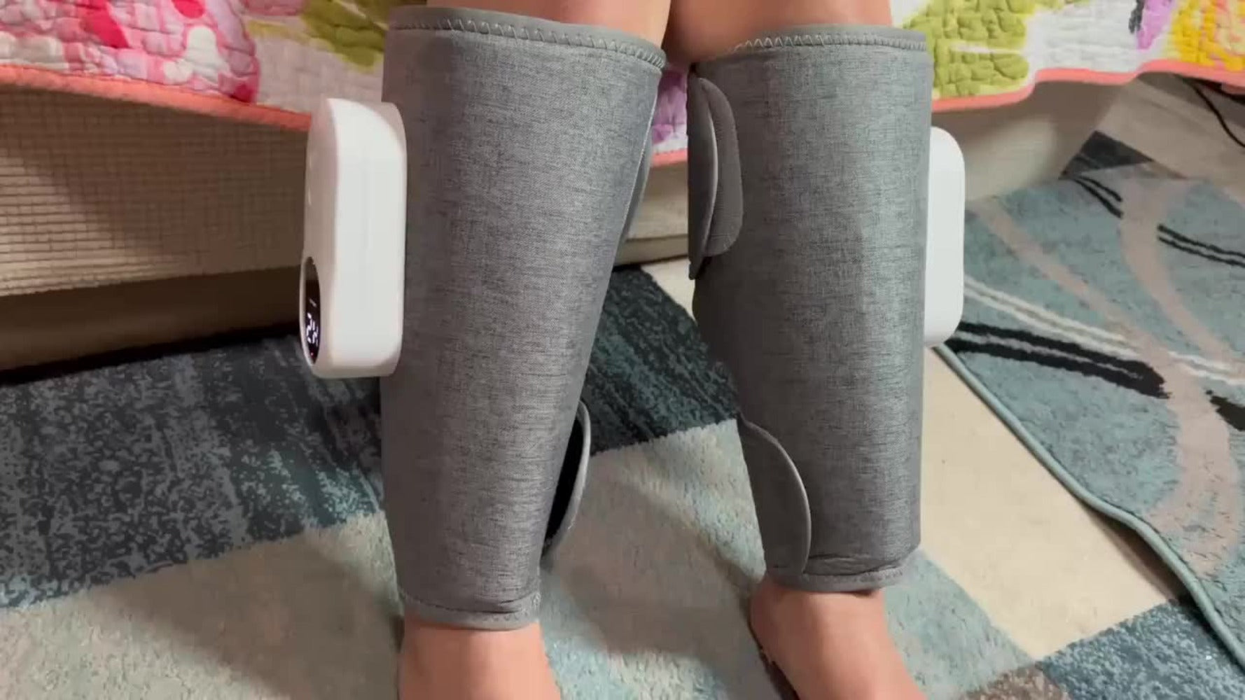 Compression Leg Massager Rechargeable - 2000mAh USB Portable Calf Thigh Knee Massager with 3 Intensity Levels 3 Temperature Settings for Circulation Pain Relief Recovery Holiday Gift Grey