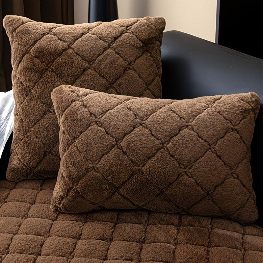 Sofa Cover Faux Rabbit Fur Plush Couch Slipcover - Thick Soft Non-Slip Pet Friendly Machine Washable Sofa Cushion Cover for Living Room Bedroom Office