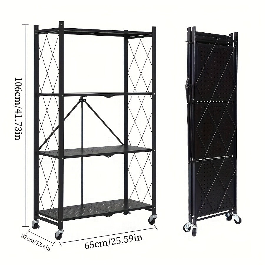 3/4/5-Tier Wheeled Storage Rack with Shelves ¨C Foldable Floor-Standing Utility Organizer
