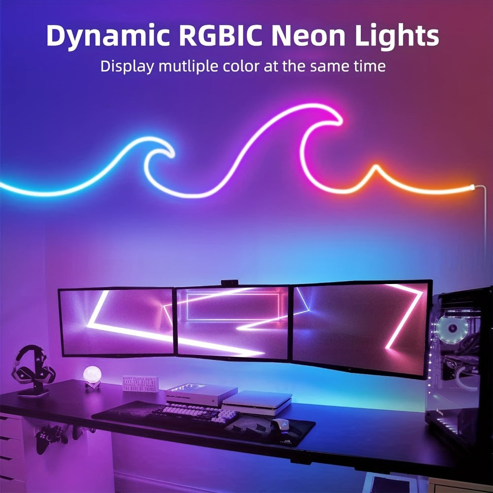 RGBIC Color Chasing LED Neon Rope Light with App & Remote Control, Music Sync, DIY Design, Multi-Color Including White, USB Powered, for Bedroom, Gaming Room, Christmas, Indoor & Outdoor Decoration