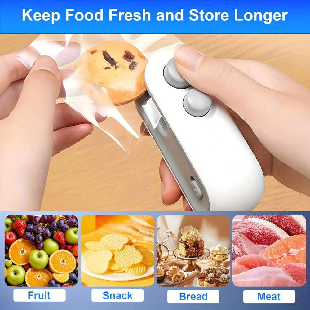 Bag Sealer Handheld Heat Sealer 3-Pack ¨C USB-C Rechargeable 2-in-1 Magnetic Food Sealer with Cutter, Snack Bag Resealer for Plastic Bags, Kitchen Food Freshness, Home & Outdoor Use