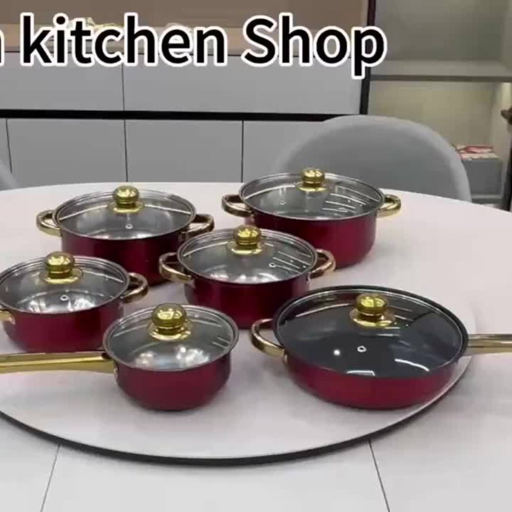 Stainless Steel Deep Pot Cookware Set 10 & 12 Piece with Lids & Dual Handles ¨C Oven Safe Soup Hot Pot Pasta Seafood Stew Pots | Silver Pink Gold | Home Restaurant Cooking Gift Set
