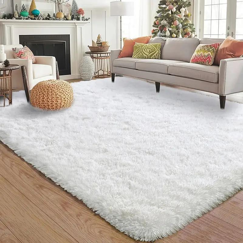 Fluffy Area Rug White Soft High Pile Washable Non-Slip | Plush Shaggy Carpet for Living Room Bedroom Dorm | Large Rectangle Indoor Rug 5x8 6x9 8x10 ft | Holiday Home Decor Gift