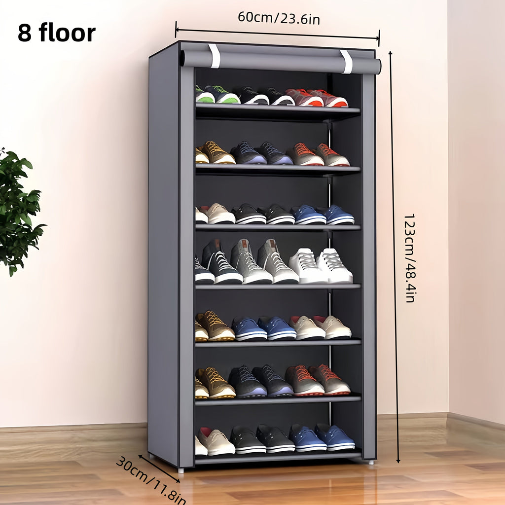 Shoe Rack with Dust Cover ¨C 6/8/10 Tier High-Capacity Space Saving Shoe Organizer, Easy Assembly, 12mm Pipe, Entryway Closet & Wardrobe Storage Rack