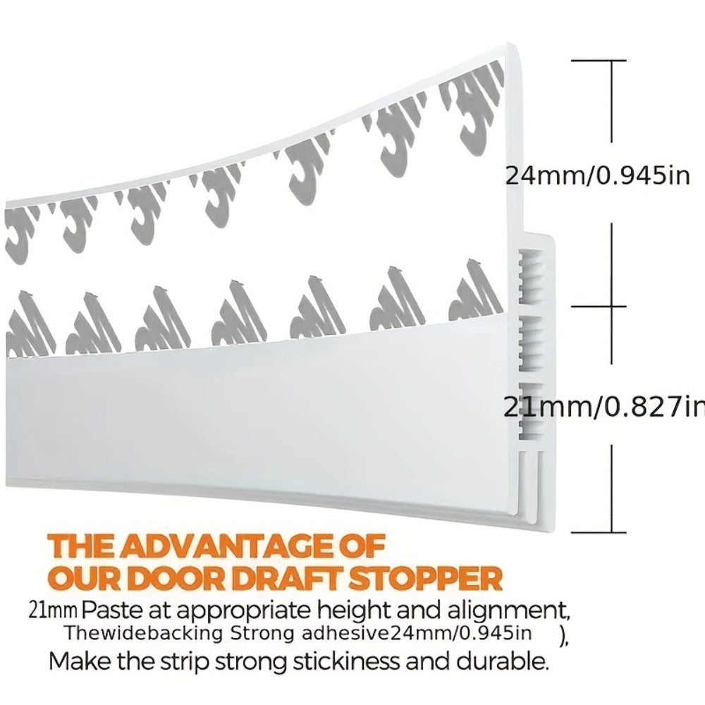 Door Draft Stopper Silicone Under Door Sweep Weather Stripping 39 Inch Strong Adhesive 3-Layer Sound Insulation Noise Blocker Energy Saving Seal for Indoor Outdoor Doors White Black Brown Transparent